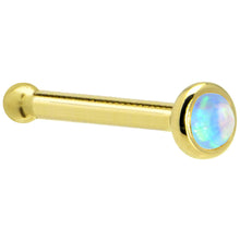 Load image into Gallery viewer, Solid 14K Yellow Gold 2mm Light Blue Synthetic Opal Nose Ring