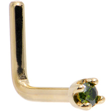 Load image into Gallery viewer, Solid 14K Yellow Gold 1.5mm Genuine Green Diamond Nose Ring