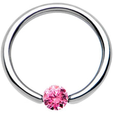 Load image into Gallery viewer, 16G 3/8 Solid 14k White Gold 3mm Pink Cubic Zirconia Tension Captive Ring
