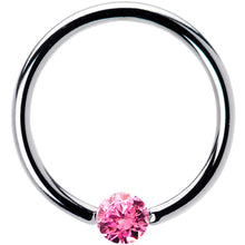 Load image into Gallery viewer, 16G 1/2 Solid 14k White Gold 3mm Pink Cubic Zirconia Tension Captive Ring
