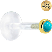 Load image into Gallery viewer, 16G 1/4 Solid 14K Yellow Gold 2mm Genuine Turquoise Bioplast Tragus Earring Stud