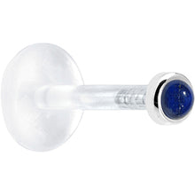Load image into Gallery viewer, 16G 1/4 Solid 14K White Gold 2mm Genuine Blue Lapis Lazuli Bioplast Tragus Earring Stud