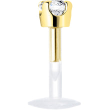 Load image into Gallery viewer, 16G 1/4 Solid 14K Yellow Gold 3mm Clear Cubic Zirconia Bioplast Tragus Earring Stud