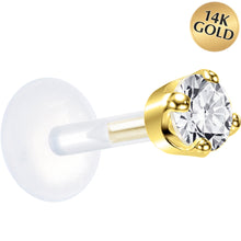 Load image into Gallery viewer, 16G 1/4 Solid 14K Yellow Gold 3mm Clear Cubic Zirconia Bioplast Tragus Earring Stud
