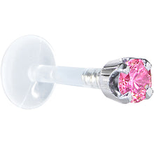 将图片加载到图库查看器,16G 1/4 Solid 14K White Gold 3mm Pink Cubic Zirconia Bioplast Tragus Earring Stud