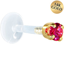将图片加载到图库查看器,16G 1/4 Solid 14K Yellow Gold 3mm Red Cubic Zirconia Bioplast Tragus Earring Stud