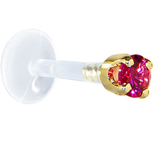 将图片加载到图库查看器,16G 1/4 Solid 14K Yellow Gold 3mm Red Cubic Zirconia Bioplast Tragus Earring Stud