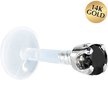 Load image into Gallery viewer, 16G 1/4 Solid 14K White Gold 3mm Black Cubic Zirconia Bioplast Tragus Earring Stud