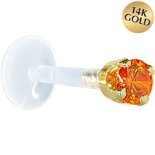 将图片加载到图库查看器,16G 1/4 Solid 14K Yellow Gold 3mm Orange Cubic Zirconia Bioplast Tragus Earring Stud
