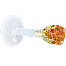 将图片加载到图库查看器,16G 1/4 Solid 14K Yellow Gold 3mm Orange Cubic Zirconia Bioplast Tragus Earring Stud
