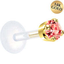 将图片加载到图库查看器,16G 1/4 Solid 14K Yellow Gold 3mm Salmon Cubic Zirconia Bioplast Tragus Earring Stud