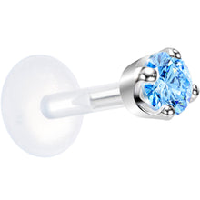 Load image into Gallery viewer, 16G 1/4 Solid 14K White Gold 3mm Plexi Blue Cubic Zirconia Bioplast Tragus Earring Stud