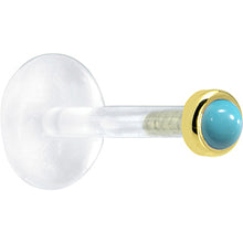 Load image into Gallery viewer, 16G 1/4 Solid 14K Yellow Gold 2mm Genuine Turquoise Bioplast Cartilage Earring Stud