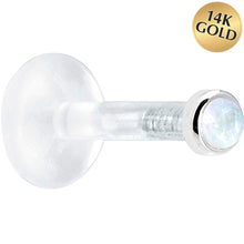 Load image into Gallery viewer, Solid 14K White Gold 2mm Genuine Rainbow Moonstone Bioplast Push in Monroe