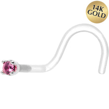 Load image into Gallery viewer, 18G 1/4 White Gold 1.5mm Genuine Pink Sapphire Bioplast Nose Ring