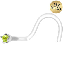 Load image into Gallery viewer, 18G 1/4 White Gold 1.5mm Genuine Peridot Bioplast Nose Ring