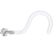 Load image into Gallery viewer, 18G 1/4 White Gold 1.5mm Clear Cubic Zirconia Bioplast Nose Ring