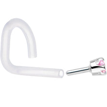 Load image into Gallery viewer, 18G 1/4 White Gold 1.5mm Pink Cubic Zirconia Bioplast Nose Ring
