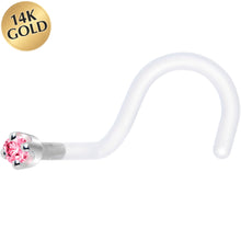 Load image into Gallery viewer, 18G 1/4 White Gold 1.5mm Pink Cubic Zirconia Bioplast Nose Ring