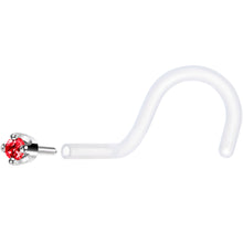 Load image into Gallery viewer, 18G 1/4 White Gold 1.5mm Red Cubic Zirconia Bioplast Nose Ring