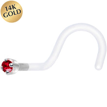 Load image into Gallery viewer, 18G 1/4 White Gold 1.5mm Red Cubic Zirconia Bioplast Nose Ring