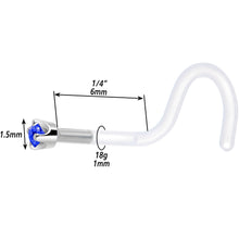 Load image into Gallery viewer, 18G 1/4 White Gold 1.5mm Blue Cubic Zirconia Bioplast Nose Ring