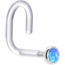 Load image into Gallery viewer, 18G 1/4 White Gold 2mm Blue Synthetic Opal Bioplast Nose Ring