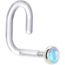 Load image into Gallery viewer, 18G 1/4 White Gold 2mm Light Blue Synthetic Opal Bioplast Nose Ring