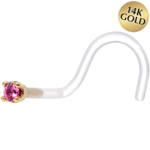 Load image into Gallery viewer, 18G 1/4 Yellow Gold 1.5mm Genuine Pink Sapphire Bioplast Nose Ring