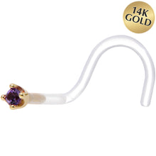 Load image into Gallery viewer, 18G 1/4 Yellow Gold 1.5mm Genuine Amethyst Bioplast Nose Ring
