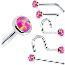将图片加载到图库查看器,Solid 14K White Gold 2mm Brilliant Pink Synthetic Opal Nose Ring