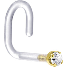 Load image into Gallery viewer, 18G 1/4 Yellow Gold 1.5mm Clear Cubic Zirconia Bioplast Nose Ring