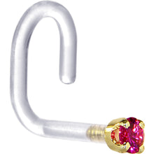 Load image into Gallery viewer, 18G 1/4 Yellow Gold 1.5mm Red Cubic Zirconia Bioplast Nose Ring