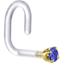 Load image into Gallery viewer, 18G 1/4 Yellow Gold 1.5mm Blue Cubic Zirconia Bioplast Nose Ring