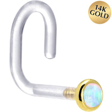 将图片加载到图库查看器,18G 1/4 Yellow Gold 2mm White Synthetic Opal Bioplast Nose Ring