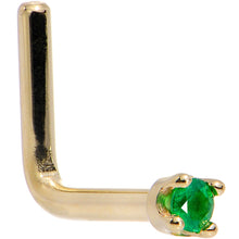 Load image into Gallery viewer, Solid 18K Yellow Gold 1.5mm Genuine Emerald Nose Ring