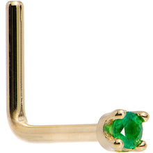 Load image into Gallery viewer, Solid 18K Yellow Gold 1.5mm Genuine Emerald Nose Ring