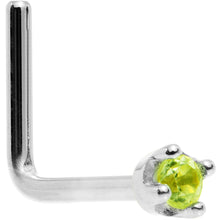 Load image into Gallery viewer, Solid 18K White Gold 1.5mm Genuine Peridot Nose Ring