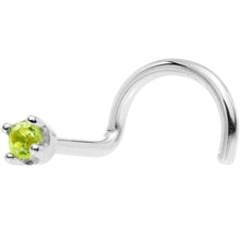 Load image into Gallery viewer, Solid 18K White Gold 1.5mm Genuine Peridot Nose Ring