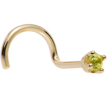 Load image into Gallery viewer, Solid 18K Yellow Gold 1.5mm Genuine Peridot Nose Ring