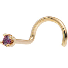 Load image into Gallery viewer, Solid 18K Yellow Gold 1.5mm Genuine Purple Diamond Nose Ring