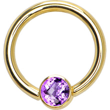 Load image into Gallery viewer, 14G 3/8 Solid 14K Gold Purple CZ Gem BCR Captive Ring