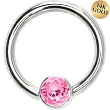 将图片加载到图库查看器,14G 3/8 Solid 14K White Gold Pink CZ Gem Captive Ring
