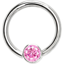 将图片加载到图库查看器,14G 3/8 Solid 14K White Gold Pink CZ Gem Captive Ring