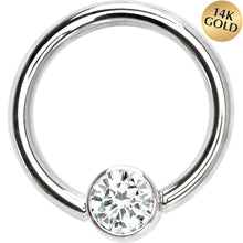 Load image into Gallery viewer, 14G 3/8 Solid 14K White Gold Clear CZ Gem BCR Captive Ring