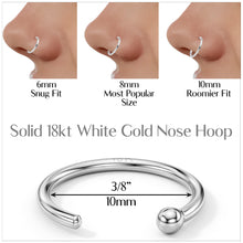 Load image into Gallery viewer, 20G 3/8 Solid 18K White Gold Nose Hoop