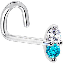 Load image into Gallery viewer, 14k White Gold Mint Green 1.5mm CZ Marquise Nose Ring