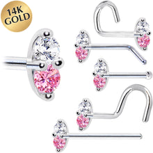 Load image into Gallery viewer, 14k White Gold Pink 1.5mm CZ Marquise Nose Ring
