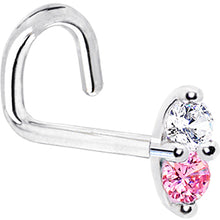 Load image into Gallery viewer, 14k White Gold Pink 1.5mm CZ Marquise Nose Ring