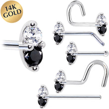 Load image into Gallery viewer, 14k White Gold Black 1.5mm CZ Marquise Nose Ring